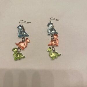 Dinosaur Charm Earrings in Blue, Pink, and Green